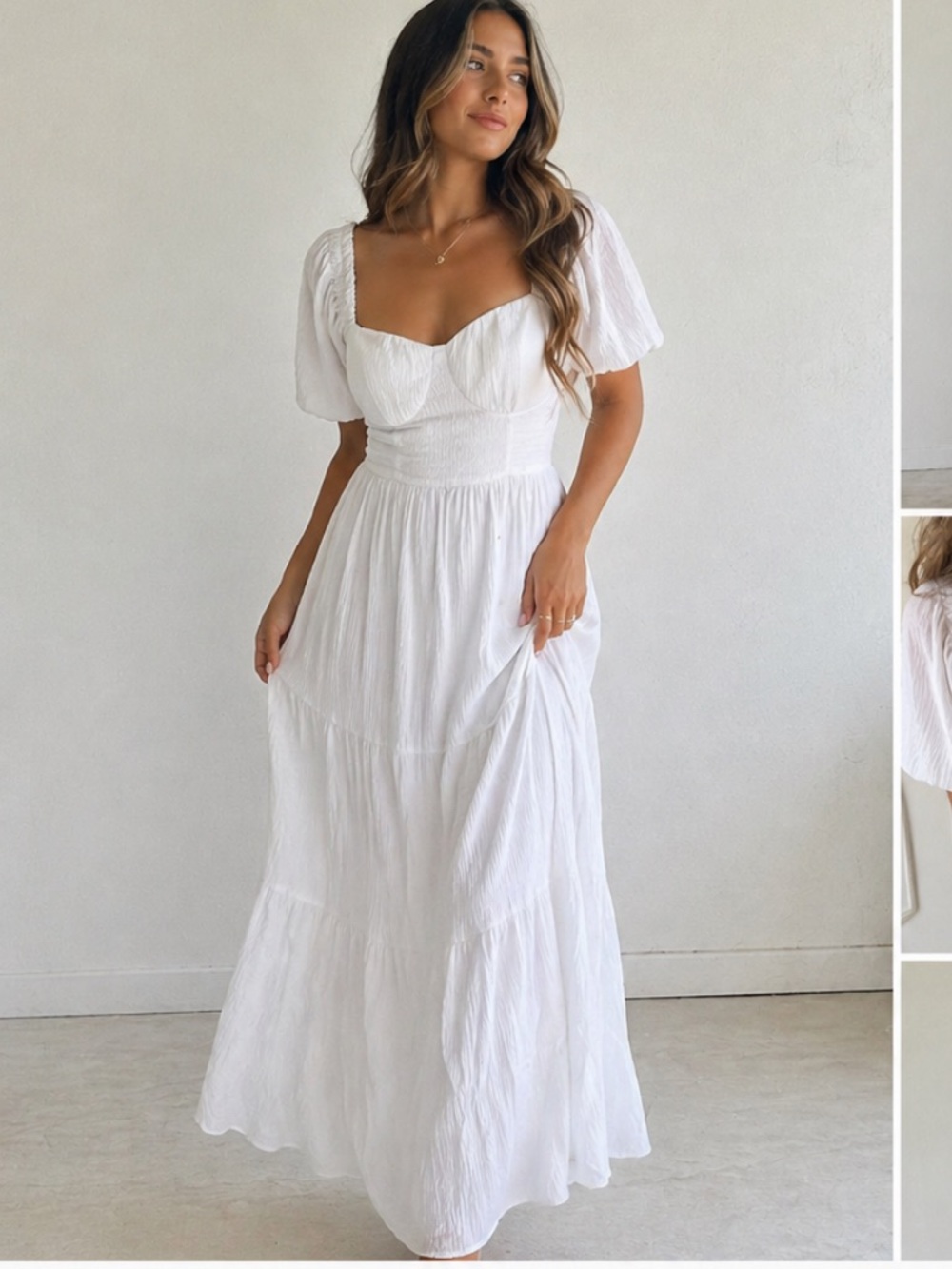 Hollister White Puff Sleeve Open Back Maxi Dress Cottagecore Size XL resortwear